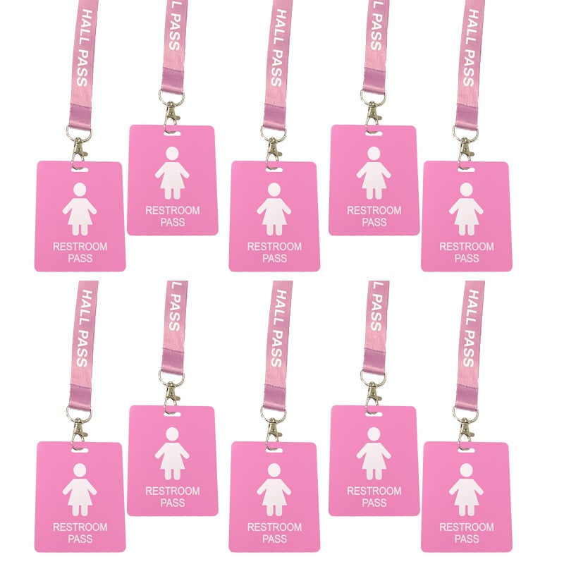 Bemaxy Hall Pass Lanyards with Card Passes,Unbreakable School Classroom Passes Set for Teacher Parents (Hall Bathroom Library Office & Nurse), 10 Pcs (Girls' Restroom Pass) - Image 1